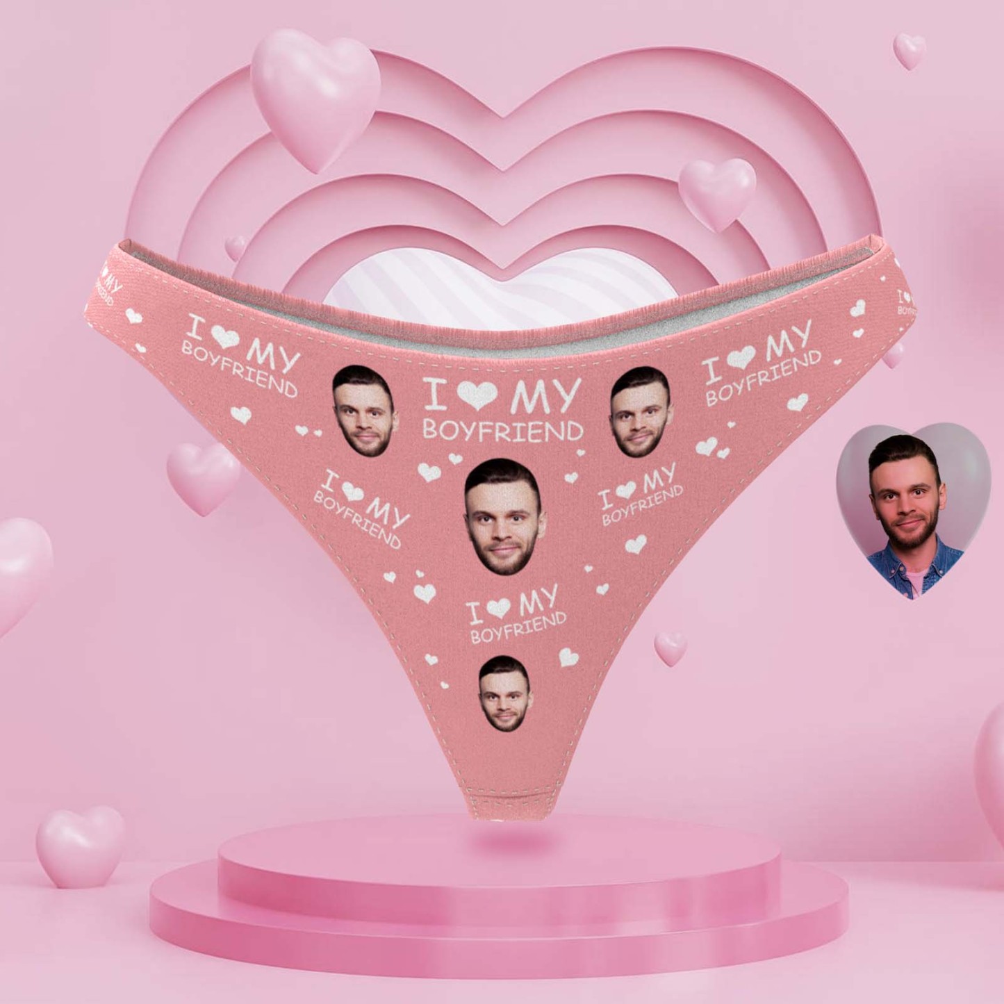 パーソナライズフェイス Tバック - I Love My Boyfriend - 