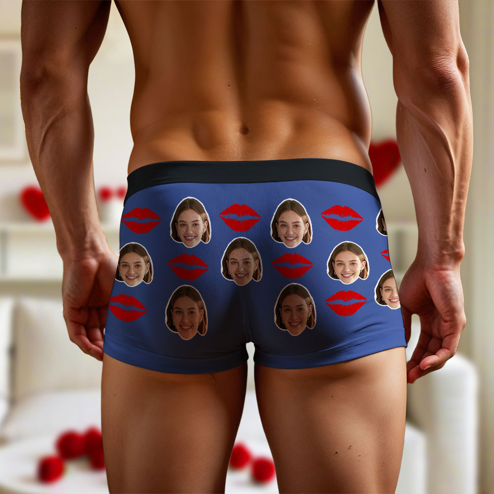 カスタマイズされた顔写真ポートレートメンズボクサーブリーフ,リッププリントパターン,ボーイフレンドのバレンタインデーギフト用ボクサーブリーフ - 