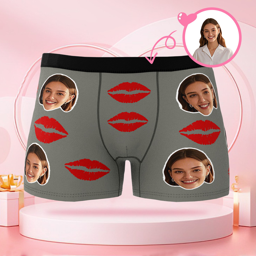 カスタマイズされた顔写真ポートレートメンズボクサーブリーフ,リッププリントパターン,ボーイフレンドのバレンタインデーギフト用ボクサーブリーフ - 