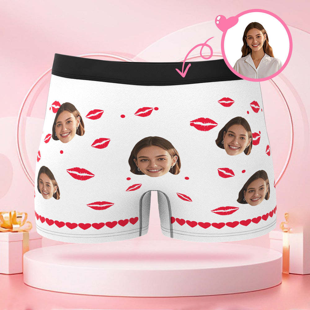 リッププリントと顔付きのカスタムバレンタインデーボクサーパンツ,ボーイフレンドへのバレンタインデーギフト - 