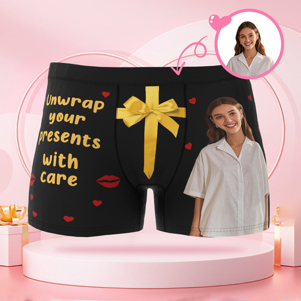 ギフトパターン付きパーソナライズされたフォトブリーフ,パーソナライズされた顔付きのバレンタインデーボクサーパンツ,ボーイフレンドへのバレンタインデーギフト - 