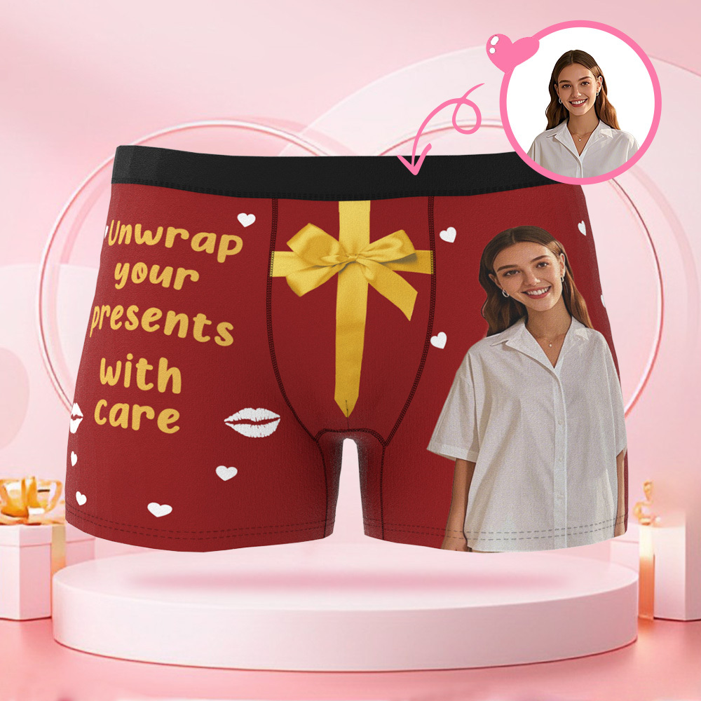 ギフトパターン付きパーソナライズされたフォトブリーフ,パーソナライズされた顔付きのバレンタインデーボクサーパンツ,ボーイフレンドへのバレンタインデーギフト - 