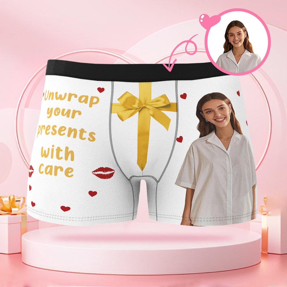 ギフトパターン付きパーソナライズされたフォトブリーフ,パーソナライズされた顔付きのバレンタインデーボクサーパンツ,ボーイフレンドへのバレンタインデーギフト - 