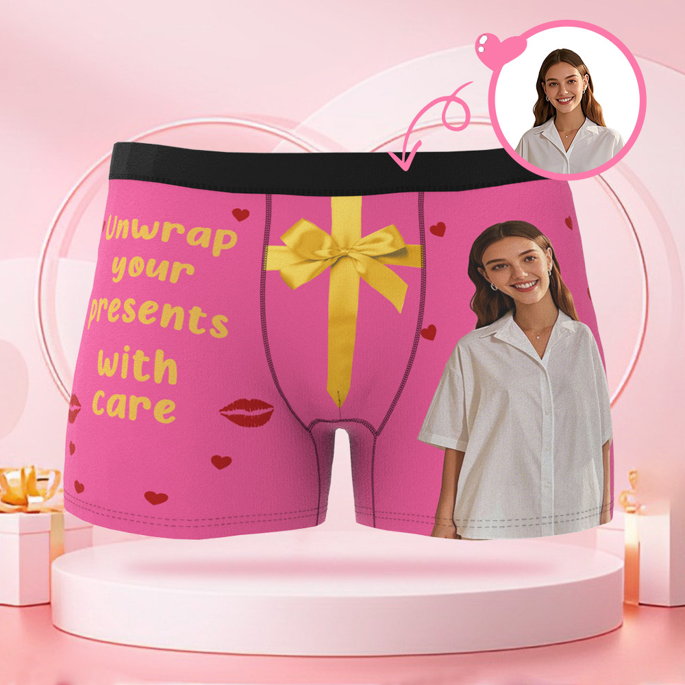 ギフトパターン付きパーソナライズされたフォトブリーフ,パーソナライズされた顔付きのバレンタインデーボクサーパンツ,ボーイフレンドへのバレンタインデーギフト - 