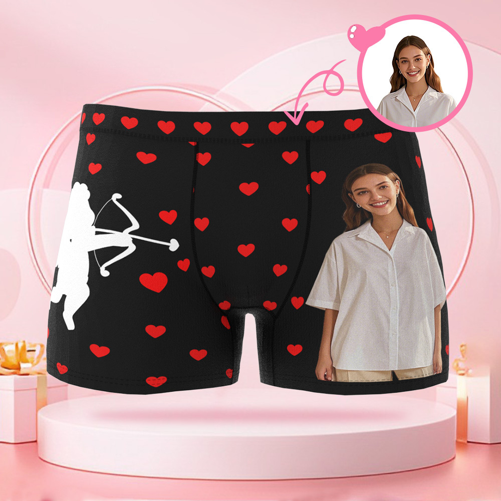 パーソナライズされたキューピッドフォトブリーフ,パーソナライズされた顔付きのバレンタインデーボクサーパンツ,ボーイフレンドへのバレンタインデーギフト. - 