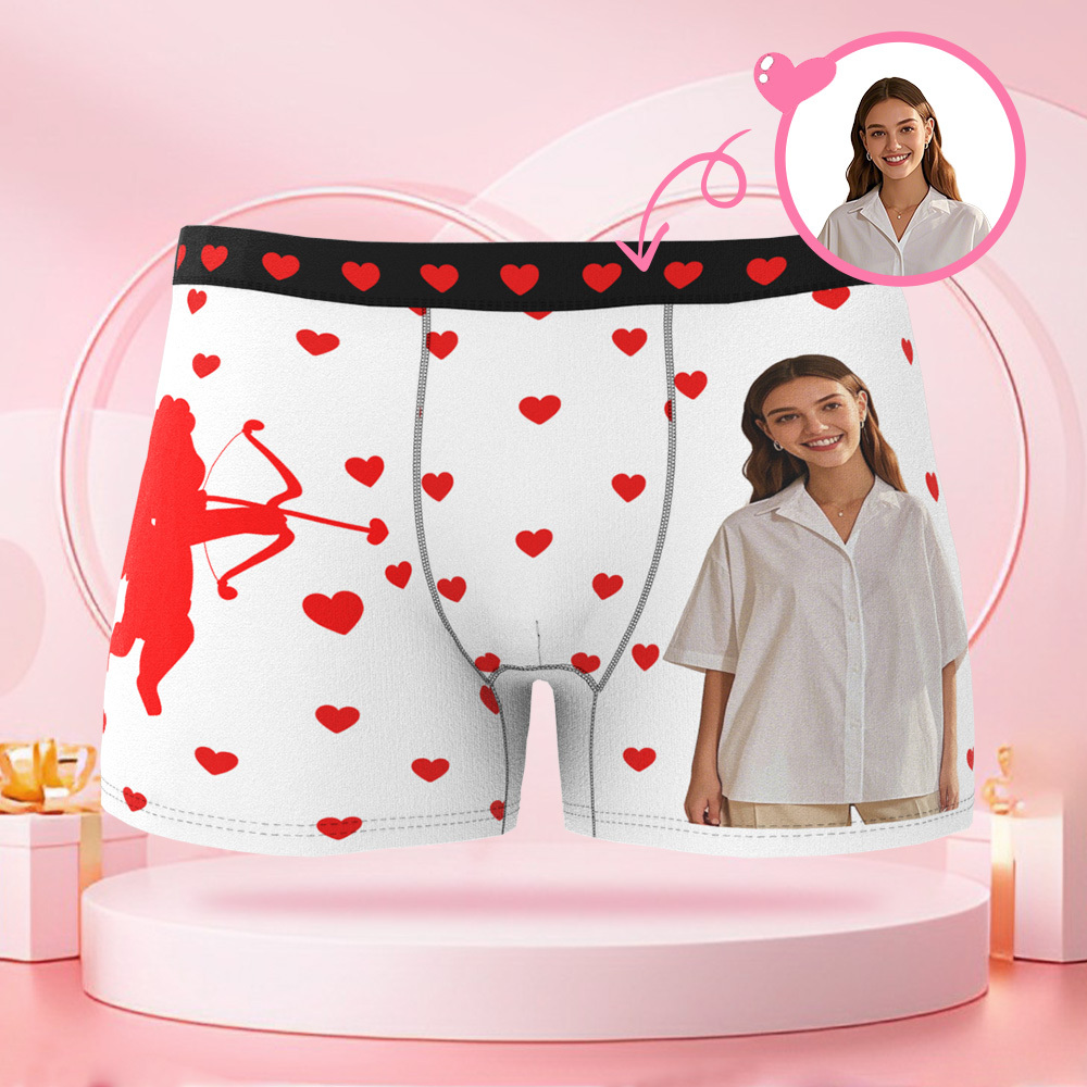 パーソナライズされたキューピッドフォトブリーフ,パーソナライズされた顔付きのバレンタインデーボクサーパンツ,ボーイフレンドへのバレンタインデーギフト. - 
