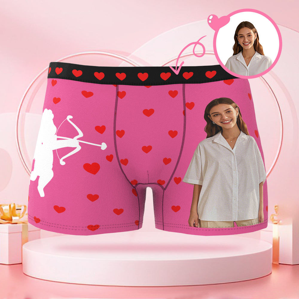 パーソナライズされたキューピッドフォトブリーフ,パーソナライズされた顔付きのバレンタインデーボクサーパンツ,ボーイフレンドへのバレンタインデーギフト. - 