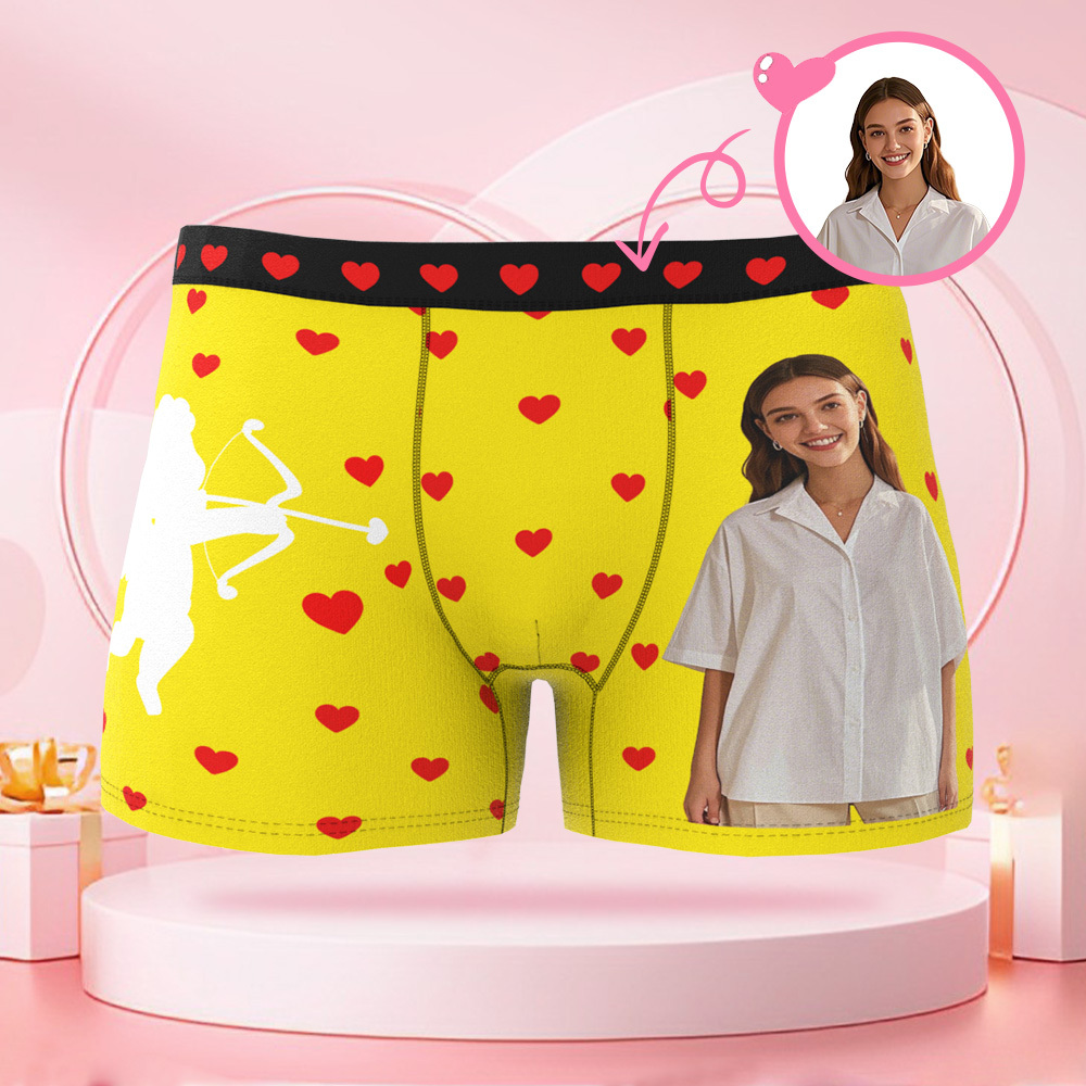 パーソナライズされたキューピッドフォトブリーフ,パーソナライズされた顔付きのバレンタインデーボクサーパンツ,ボーイフレンドへのバレンタインデーギフト. - 
