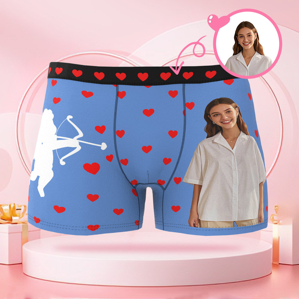 パーソナライズされたキューピッドフォトブリーフ,パーソナライズされた顔付きのバレンタインデーボクサーパンツ,ボーイフレンドへのバレンタインデーギフト. - 