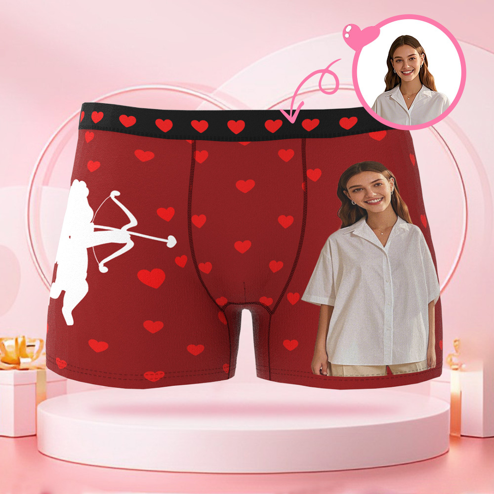 パーソナライズされたキューピッドフォトブリーフ,パーソナライズされた顔付きのバレンタインデーボクサーパンツ,ボーイフレンドへのバレンタインデーギフト. - 