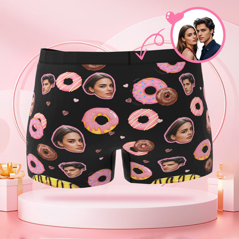 カスタムバレンタインデードーナツボーイズショーツカスタムフェイスボーイフレンドへのバレンタインデーギフト - 
