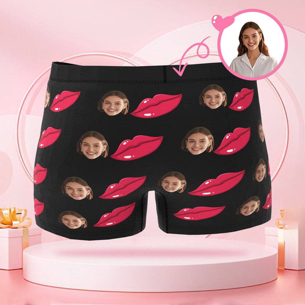 写真入りパーソナライズリッププリントフォトブリーフ,パーソナライズフェイス付きバレンタインデーボクサーショーツ,彼氏へのバレンタインデーギフト - 