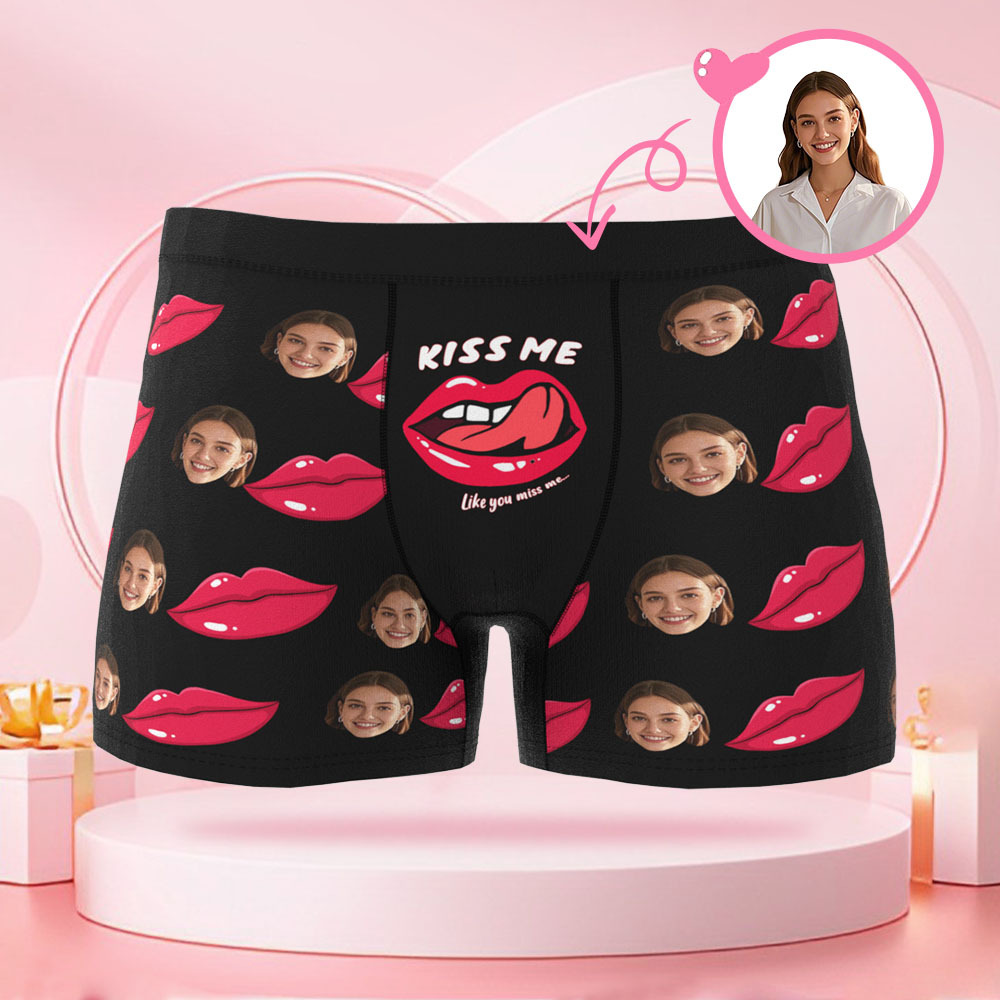 写真入りパーソナライズリッププリントフォトブリーフ,パーソナライズフェイス付きバレンタインデーボクサーショーツ,彼氏へのバレンタインデーギフト - 