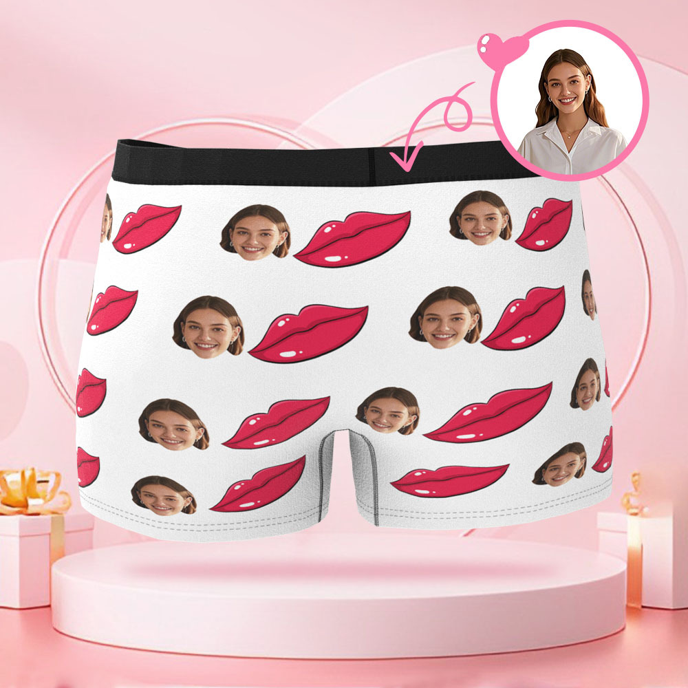 写真入りパーソナライズリッププリントフォトブリーフ,パーソナライズフェイス付きバレンタインデーボクサーショーツ,彼氏へのバレンタインデーギフト - 