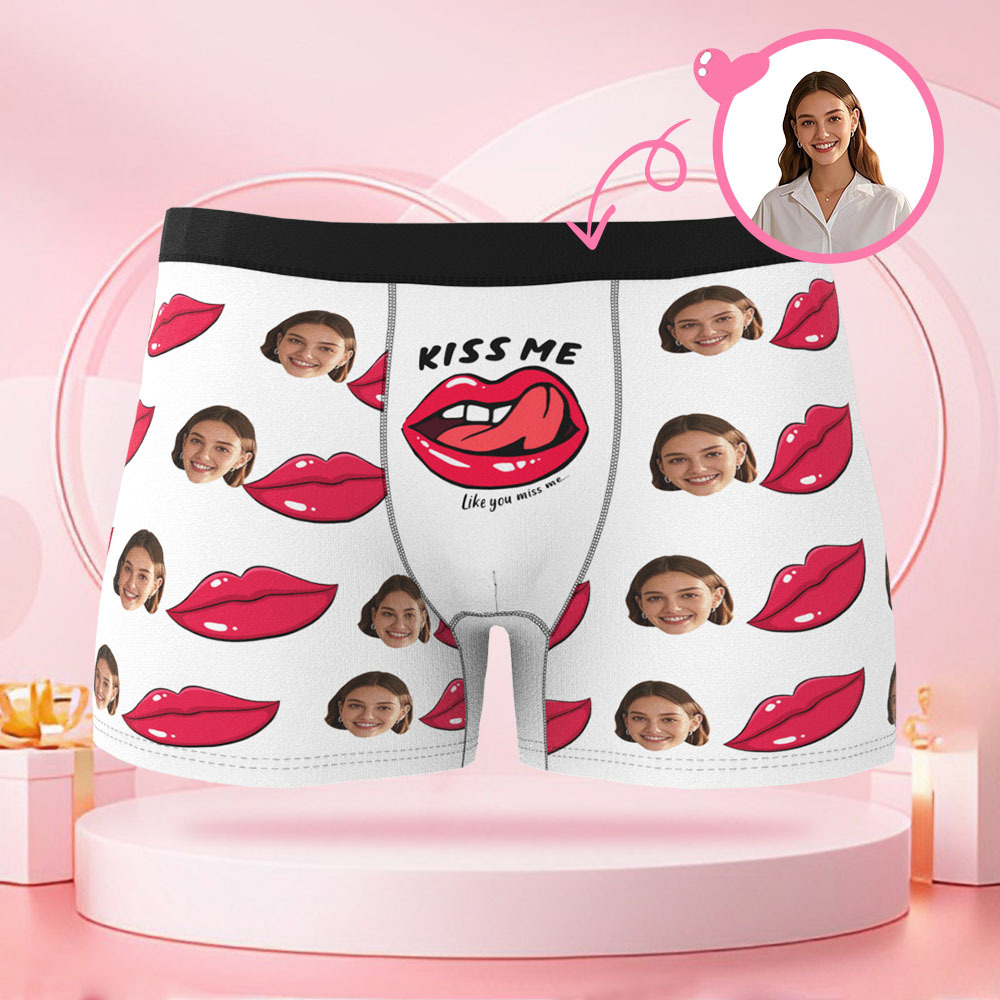 写真入りパーソナライズリッププリントフォトブリーフ,パーソナライズフェイス付きバレンタインデーボクサーショーツ,彼氏へのバレンタインデーギフト - 