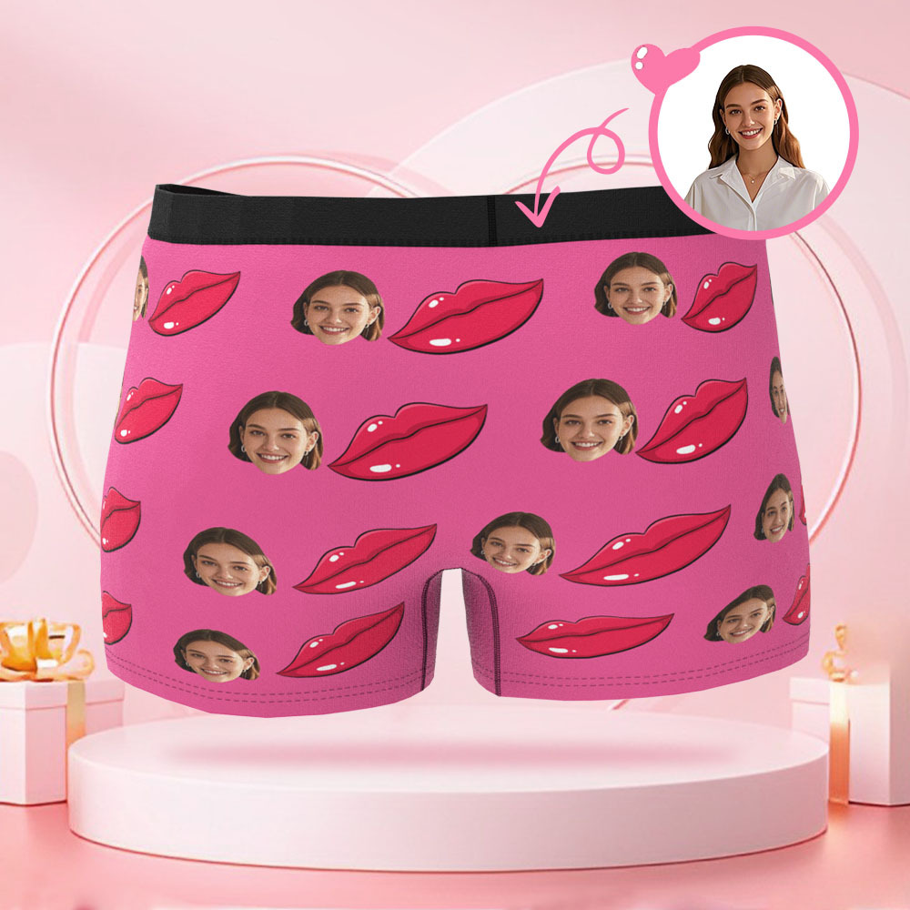 写真入りパーソナライズリッププリントフォトブリーフ,パーソナライズフェイス付きバレンタインデーボクサーショーツ,彼氏へのバレンタインデーギフト - 