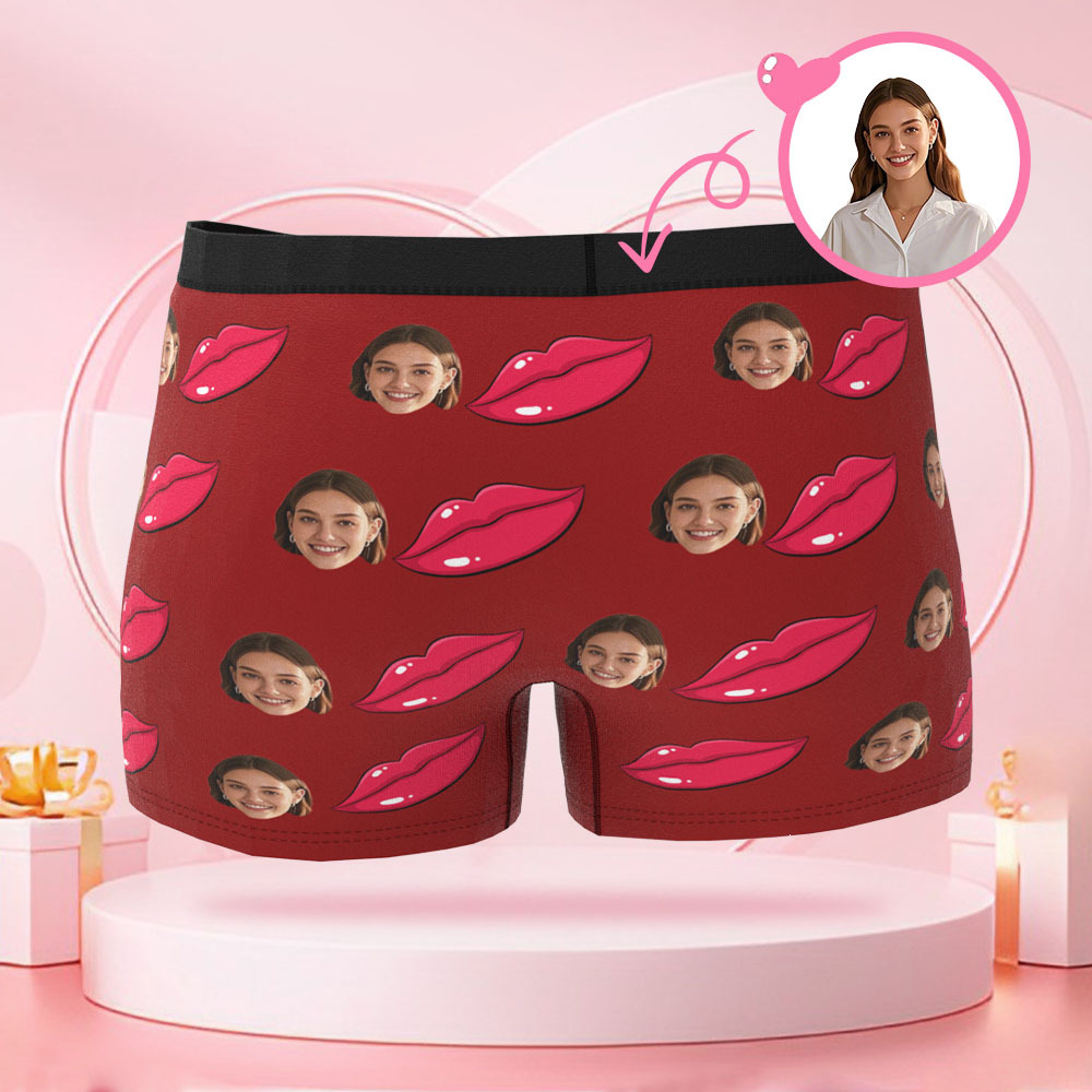写真入りパーソナライズリッププリントフォトブリーフ,パーソナライズフェイス付きバレンタインデーボクサーショーツ,彼氏へのバレンタインデーギフト - 