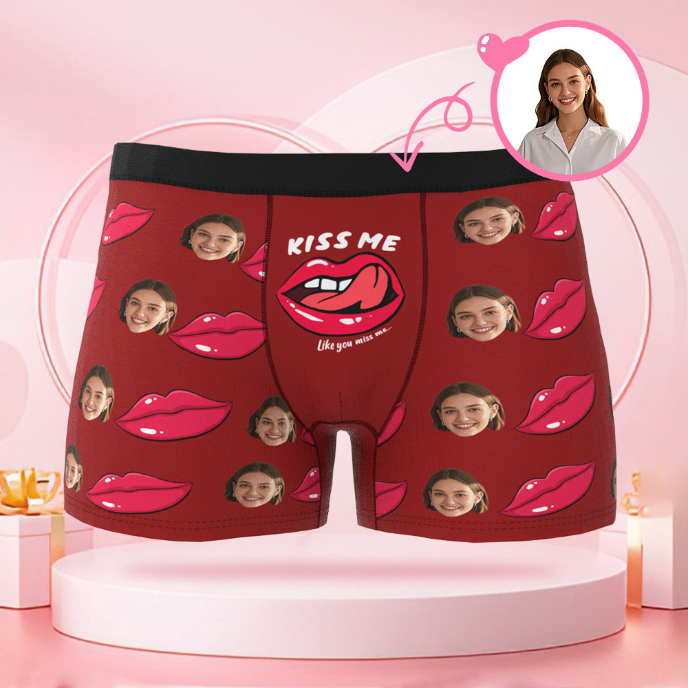 写真入りパーソナライズリッププリントフォトブリーフ,パーソナライズフェイス付きバレンタインデーボクサーショーツ,彼氏へのバレンタインデーギフト - 