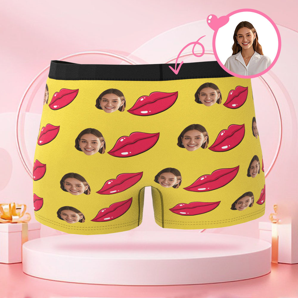 写真入りパーソナライズリッププリントフォトブリーフ,パーソナライズフェイス付きバレンタインデーボクサーショーツ,彼氏へのバレンタインデーギフト - 