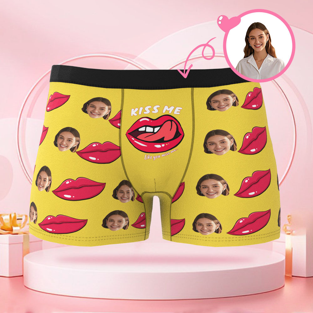 写真入りパーソナライズリッププリントフォトブリーフ,パーソナライズフェイス付きバレンタインデーボクサーショーツ,彼氏へのバレンタインデーギフト - 