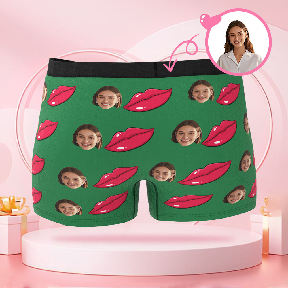 写真入りパーソナライズリッププリントフォトブリーフ,パーソナライズフェイス付きバレンタインデーボクサーショーツ,彼氏へのバレンタインデーギフト - 