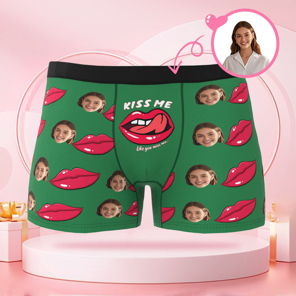 写真入りパーソナライズリッププリントフォトブリーフ,パーソナライズフェイス付きバレンタインデーボクサーショーツ,彼氏へのバレンタインデーギフト - 