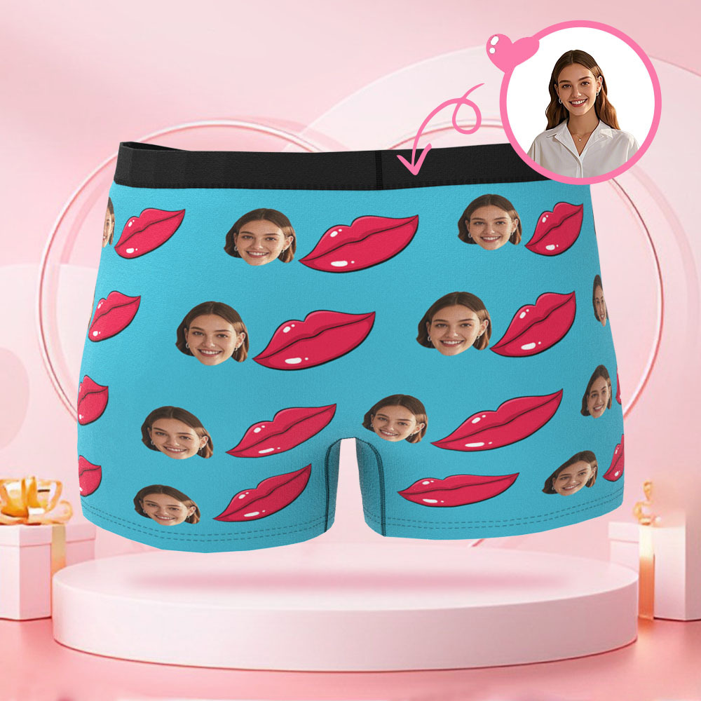 写真入りパーソナライズリッププリントフォトブリーフ,パーソナライズフェイス付きバレンタインデーボクサーショーツ,彼氏へのバレンタインデーギフト - 