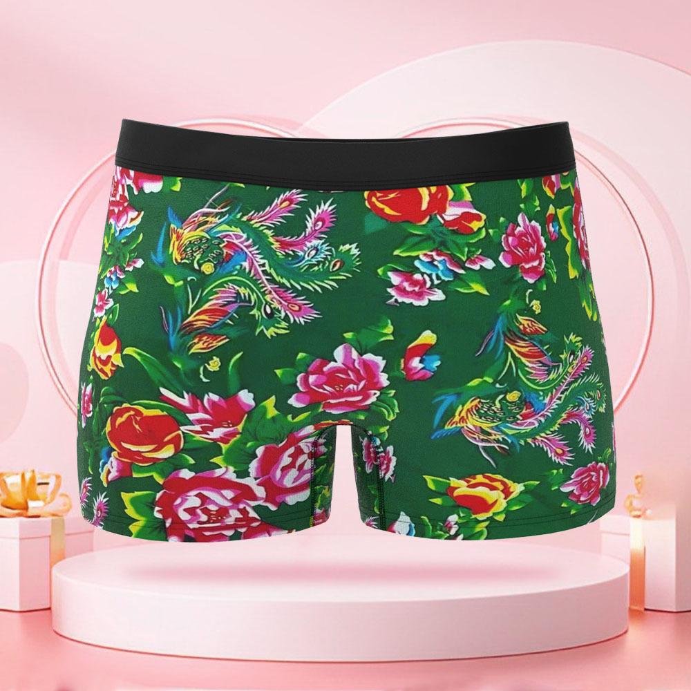 カスタマイズされた顔を持つカスタムヒューマンフェイスフラワードラゴンとフェニックスボクサー,バレンタインデーのボーイフレンドへのサプライズギフト - 