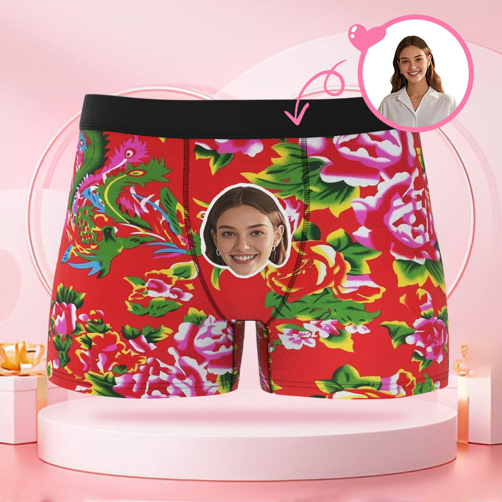 カスタマイズされた顔を持つカスタムヒューマンフェイスフラワードラゴンとフェニックスボクサー,バレンタインデーのボーイフレンドへのサプライズギフト - 