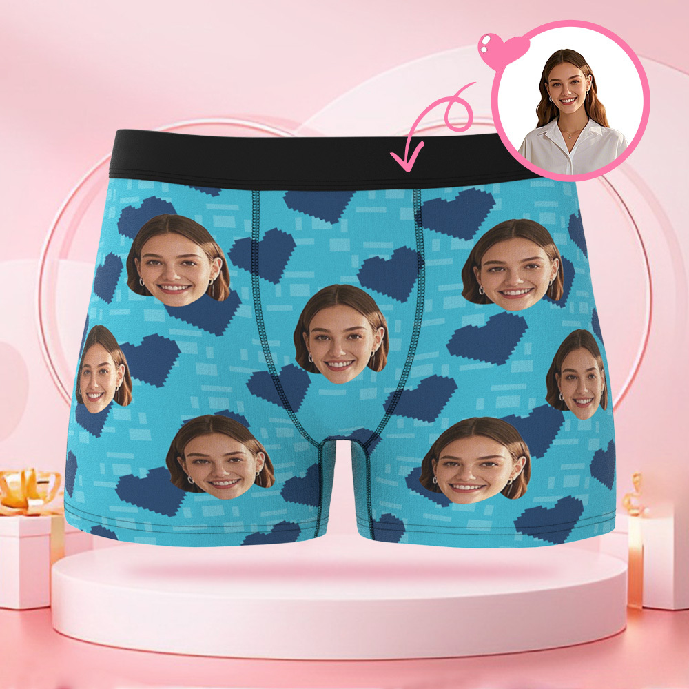 カスタムスクエアハート型メンズボクサー,カスタムフェイス付き,ボーイフレンドへのバレンタインデーのサプライズギフト. - 