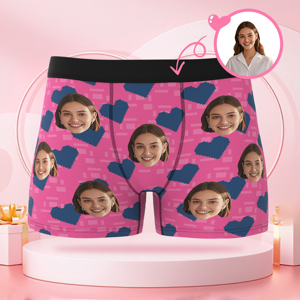 カスタムスクエアハート型メンズボクサー,カスタムフェイス付き,ボーイフレンドへのバレンタインデーのサプライズギフト. - 