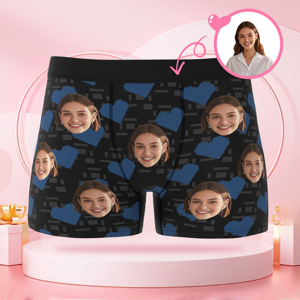 カスタムスクエアハート型メンズボクサー,カスタムフェイス付き,ボーイフレンドへのバレンタインデーのサプライズギフト. - 