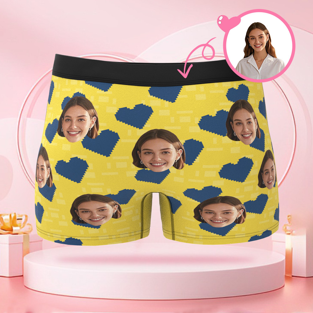 カスタムスクエアハート型メンズボクサー,カスタムフェイス付き,ボーイフレンドへのバレンタインデーのサプライズギフト. - 