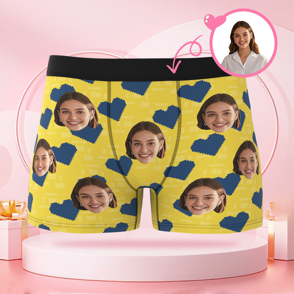 カスタムスクエアハート型メンズボクサー,カスタムフェイス付き,ボーイフレンドへのバレンタインデーのサプライズギフト. - 