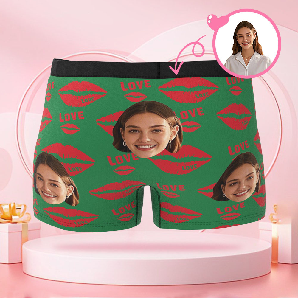 カスタマイズされた顔写真ポートレートメンズボクサーブリーフ,口紅リッププリントキスマークブリーフギフト,彼氏へのバレンタインデーギフト - 