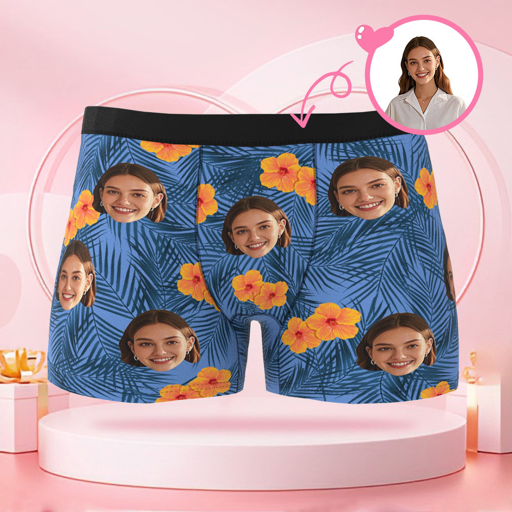 カスタマイズされたヒューマンフェイスメンズボクサーブリーフ,バレンタインデーのボーイフレンドへの花と葉のサプライズギフト - 