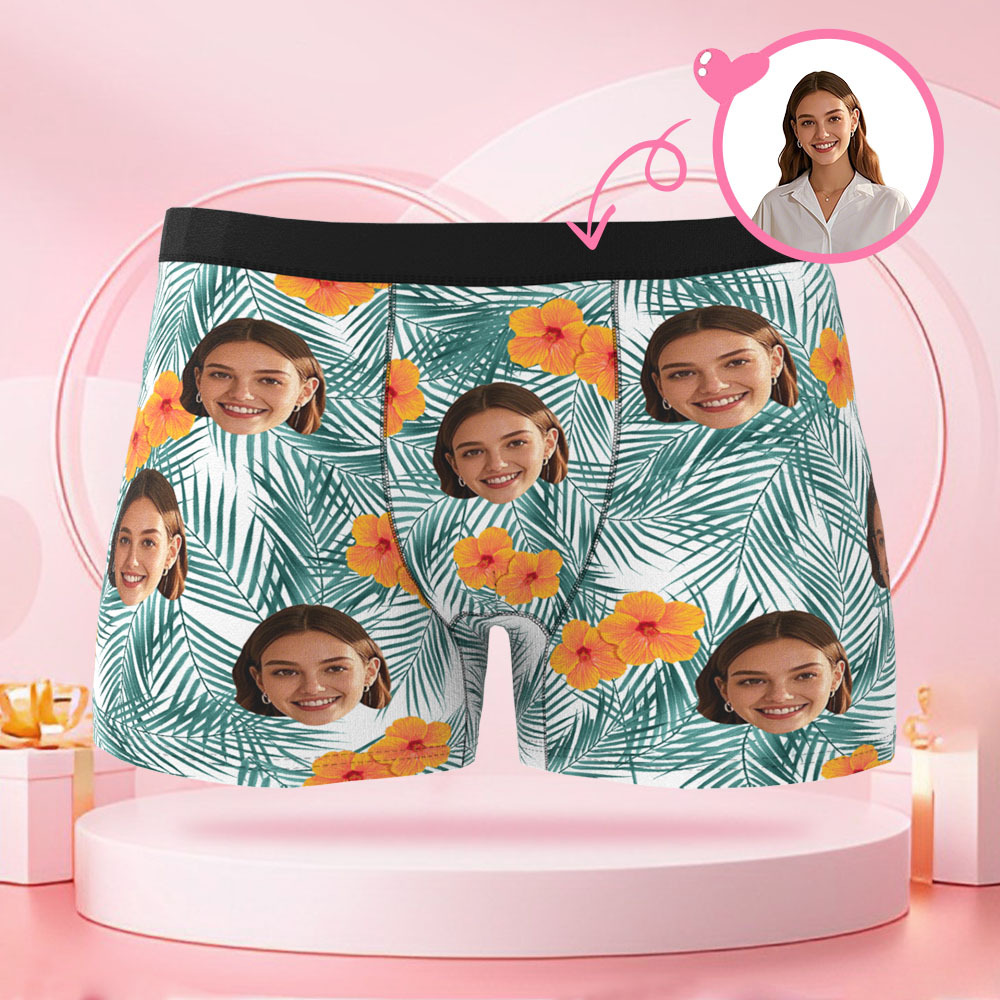 カスタマイズされたヒューマンフェイスメンズボクサーブリーフ,バレンタインデーのボーイフレンドへの花と葉のサプライズギフト - 