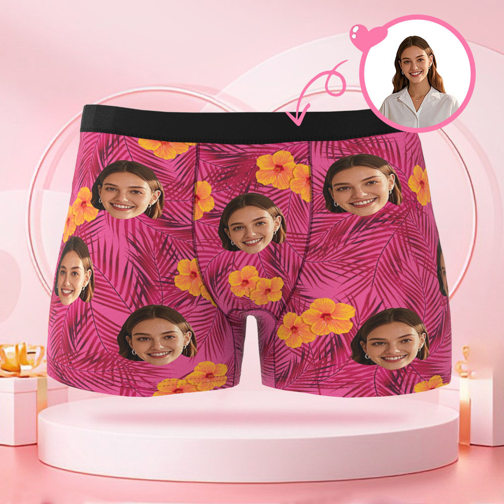 カスタマイズされたヒューマンフェイスメンズボクサーブリーフ,バレンタインデーのボーイフレンドへの花と葉のサプライズギフト - 