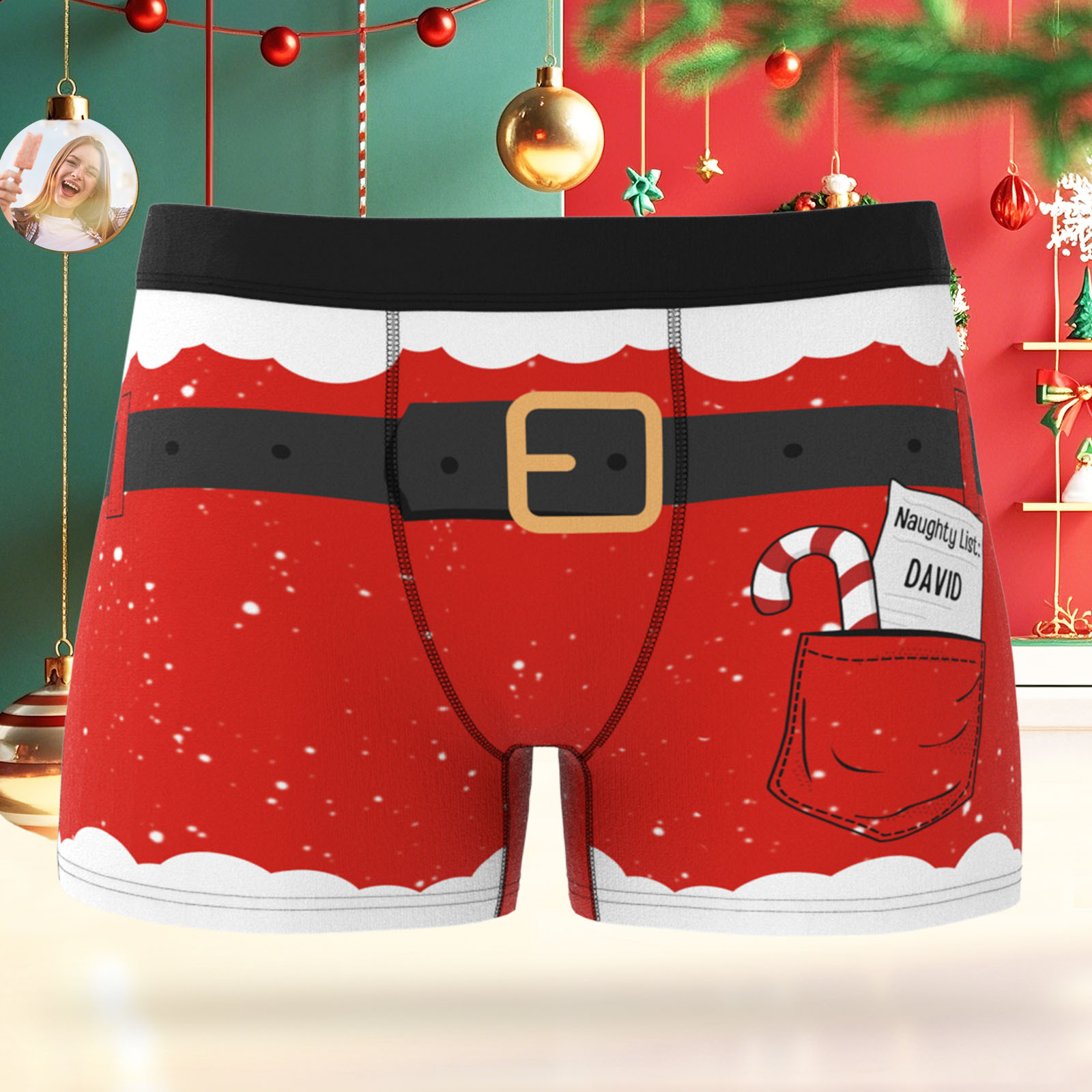名前入りクリスマス下着 メンズ用カスタムホリデーボクサーブリーフ おもしろクリスマスギフト