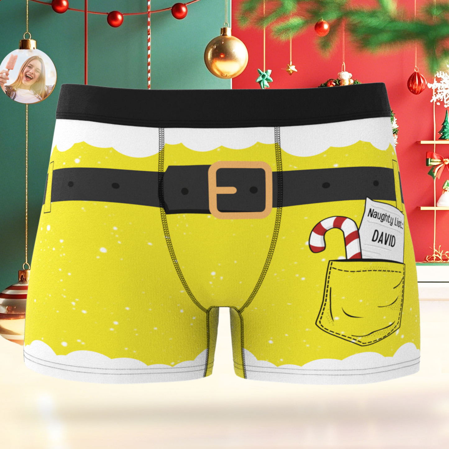 名前入りクリスマス下着 メンズ用カスタムホリデーボクサーブリーフ おもしろクリスマスギフト - 