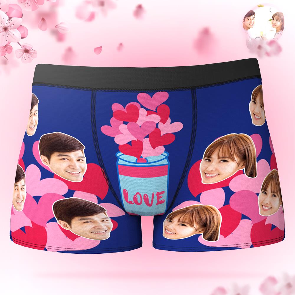 記念日プレゼント-カスタムフォトボクサーパンツ-写真とテキスト入り可能なハート缶の下着彼氏や旦那へ