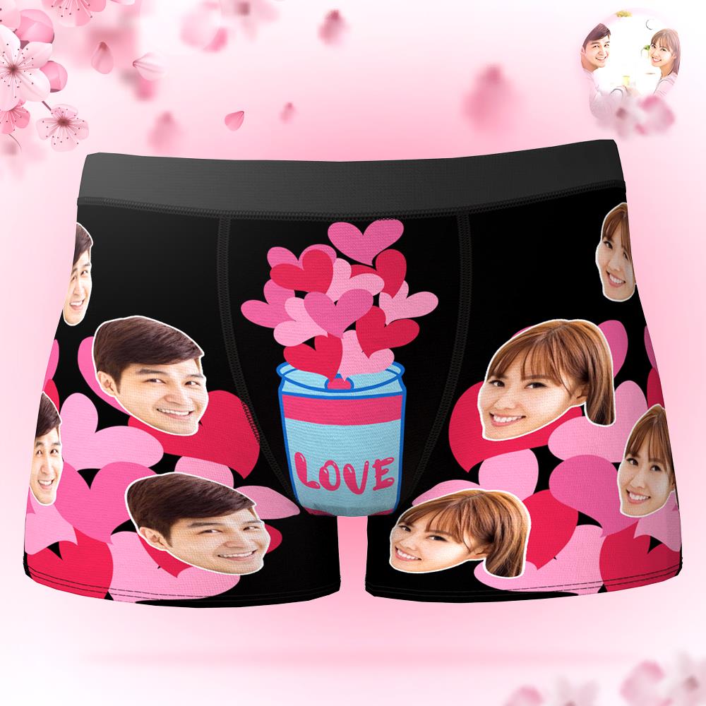 記念日プレゼント-カスタムフォトボクサーパンツ-写真とテキスト入り可能なハート缶の下着彼氏や旦那へ