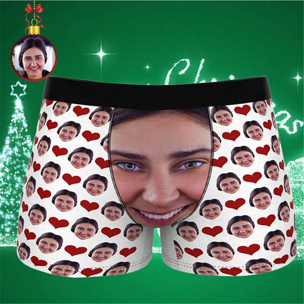 カスタムフォトボクサーパンツ-写真入り可能なオリジナル下着ラブハートバレンタインデープレゼント