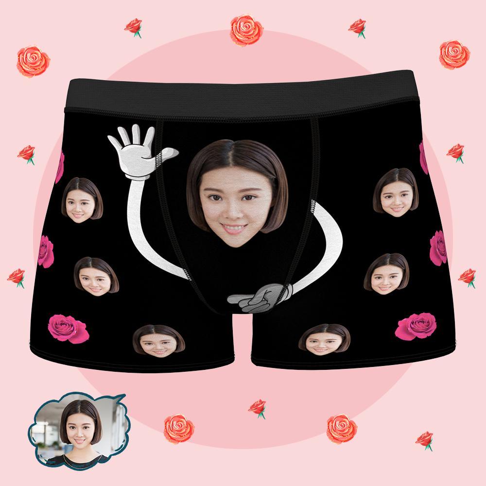 同性カップルプレゼント-カスタム男性ボクサー-パーソナライズされた下着-写真入れ可能なバラ柄