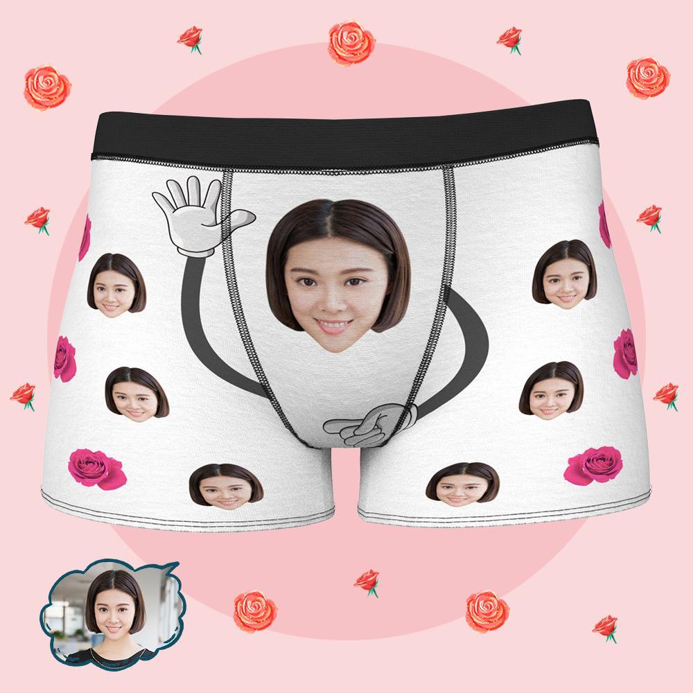 同性カップルプレゼント-カスタム男性ボクサー-パーソナライズされた下着-写真入れ可能なバラ柄