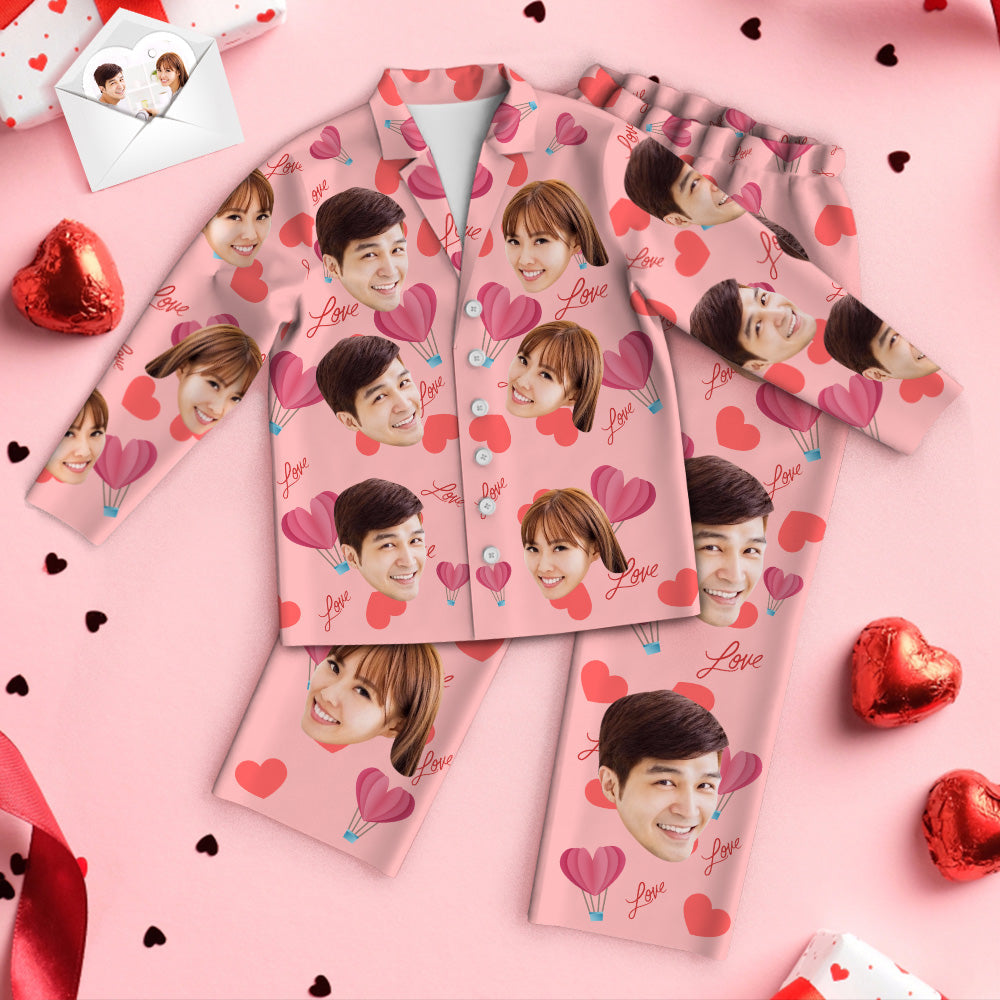 同性カップルプレゼント-カスタムフォトパジャマ－写真入れ可能なオリジナル風船ハート柄パジャマ-カップルパジャマ