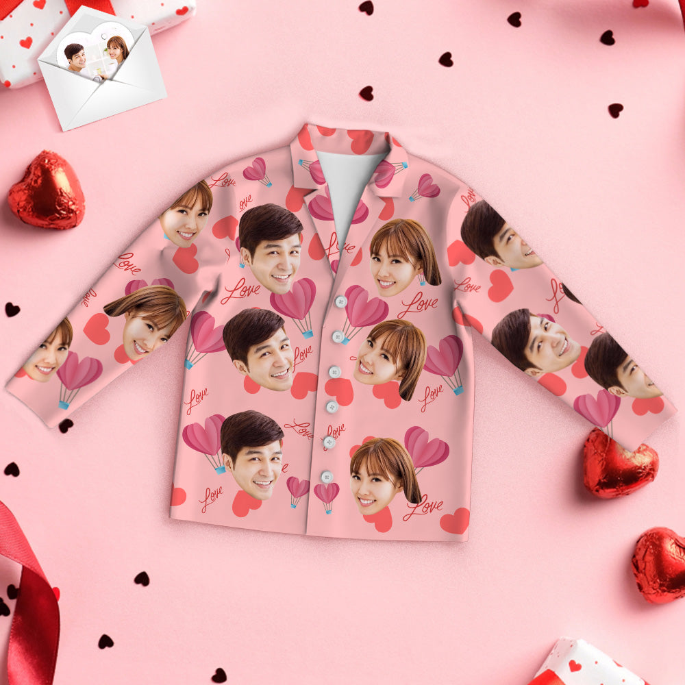 同性カップルプレゼント-カスタムフォトパジャマ－写真入れ可能なオリジナル風船ハート柄パジャマ-カップルパジャマ