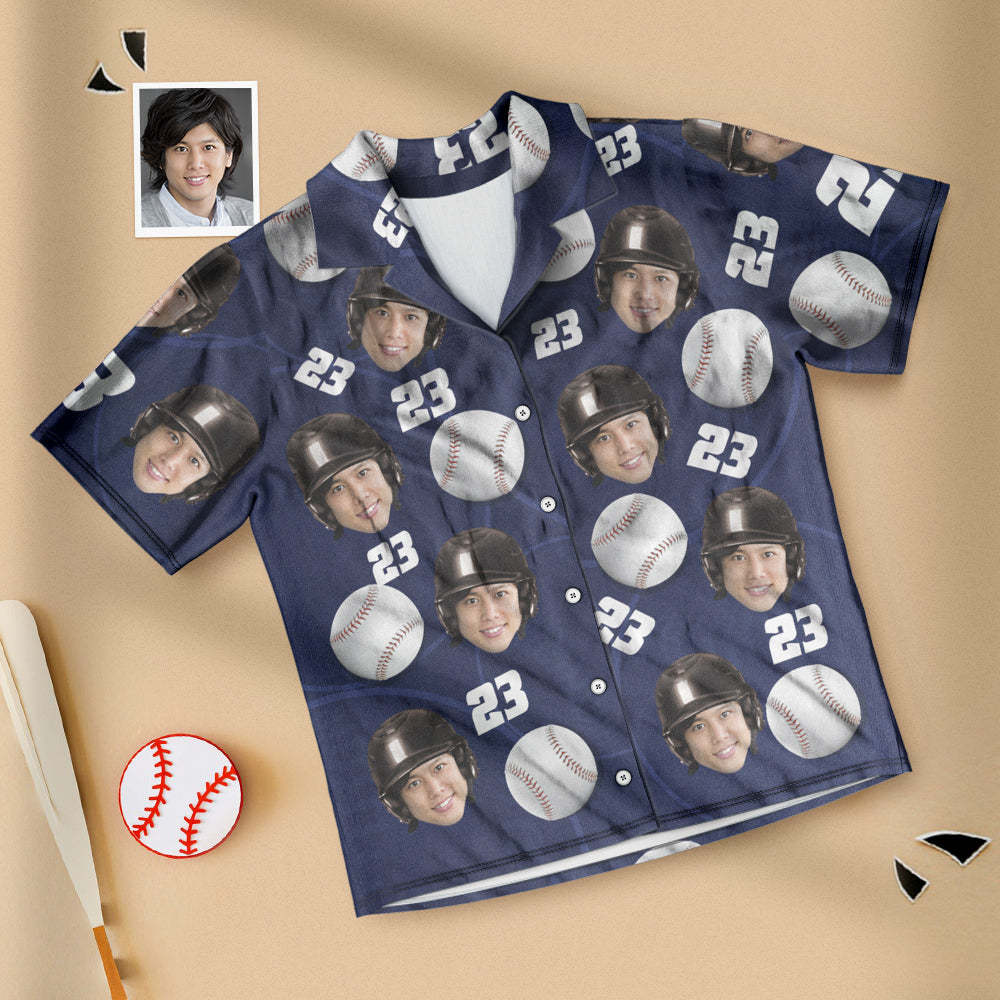 カスタムフォトパジャマ－写真と番号入れ可能なオリジナル半袖上下セットパジャマ-野球柄