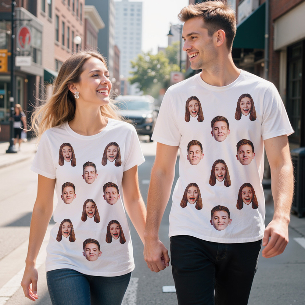 パーソナライズされたフェイスシャツ カップル向けのカスタムフェイスtシャツ 記念日のパーソナライズギフト - 