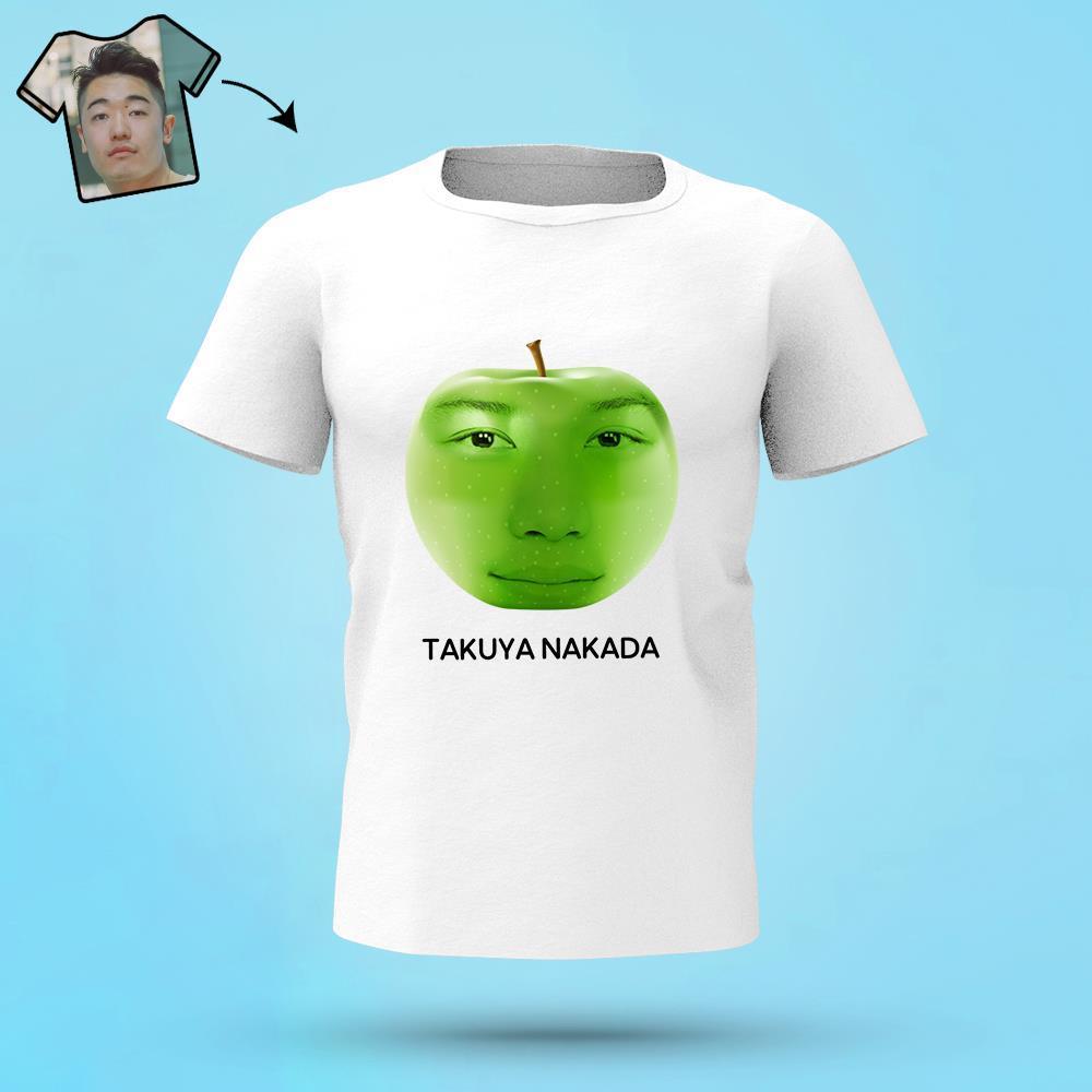 カスタムりんご柄のフェイスTシャツ - パーソナライズされた写真T-SHIRT - 写真と名前入れ可能な面白いプレゼント